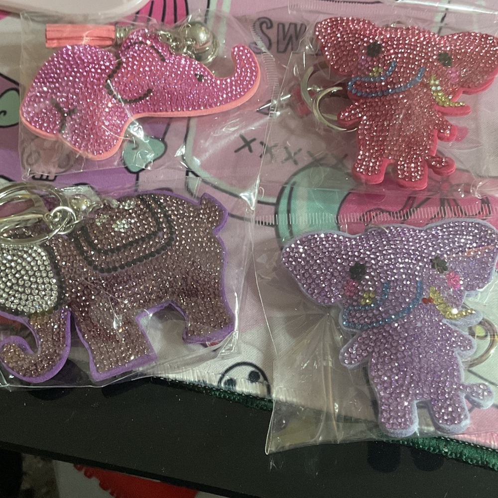 Sparkling Elephant Keychain Charm - Pink & Purple Kids Accessory